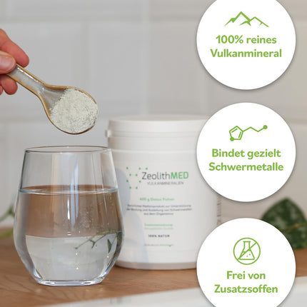 Zeolite MED detoksikācijas pulveris 400g, medicīnas ierīce, aptiekas kvalitāte, salīdzināšanas uzvarētājs, detoksikācijas procedūra, vulkāniskie minerāli, dziedinošais māls