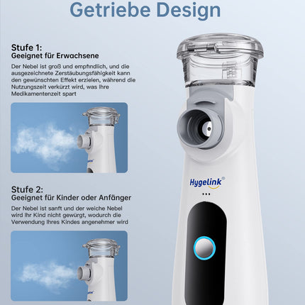 Hygelink inhalatora komplekts bērniem un pieaugušajiem, pārnēsājams inhalators elpceļu slimībām, 2 stundu ilgs darbības laiks, 30 dB kluss, ar iemutni un 2 maskām