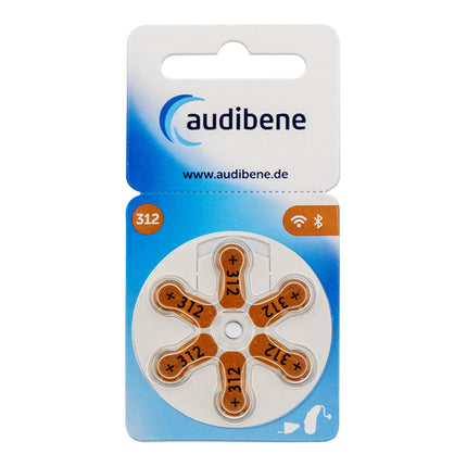 Audibene dzirdes aparātu baterijas, 312. tipa, brūnas, dzirdes aparātu baterijas, 60 gab. iepakojumā, ražotas Vācijā, komplektā BEZMAKSAS tīrīšanas drāna, bezvadu savienojumam apstiprinātas, bez dzīvsudraba