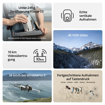 DJI Mini 3 (DJI RC) – viegls un salokāms mini kameras drons ar 4K HDR video, 38 minūšu lidojuma laiku, patiesi vertikāliem kadriem un inteliģentām funkcijām, C0