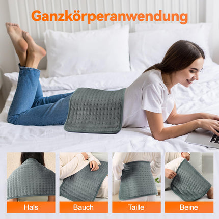 Sildīšanas paliktnis ar automātisku izslēgšanos, 30x60 cm elektriskais sildīšanas paliktnis ar 4 stundu taimeri un 6 siltuma iestatījumiem, sildīšanas paliktnis ar digitālu tālvadības pulti, mašīnā mazgājams sildīšanas paliktnis mugurai, pelēks