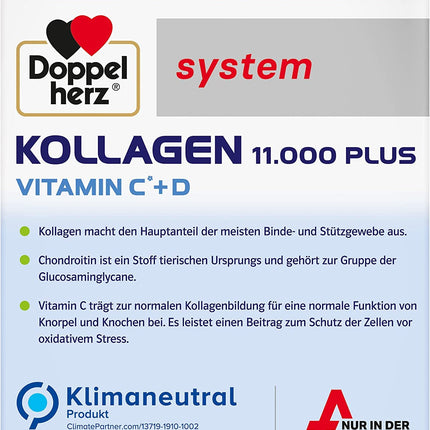 Doppelherz sistēma KOLLAGEN 11,000 PLUS – Ar uzturvielām, kas veicina muskuļu un skeleta sistēmas veselību un šūnu aizsardzību – 2 x 30 dzeramās pudeles