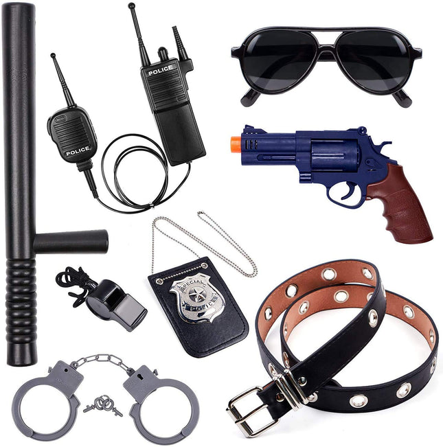 Tacobear policijas rotaļlietas bērniem, policijas kostīmu aksesuāri, policijas rokudzelži, policijas nozīmīte, saulesbrilles, josta, rācija, policijas zizlis, policijas aprīkojums bērniem, Helovīna karnevāls