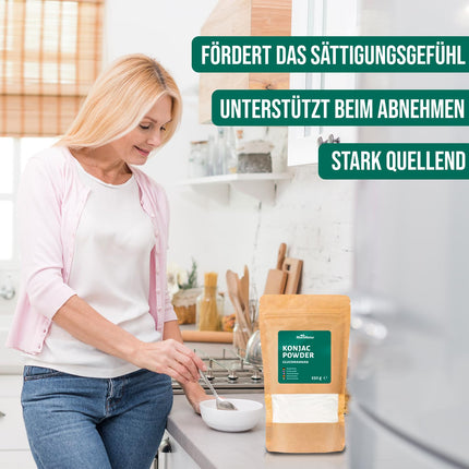 RheinNatur Konjac pulveris 250 g - glikomanāns no konjaka saknes - dabīgas šķiedrvielas, veicina sāta sajūtu - konjaka milti kā saistviela un stabilizators