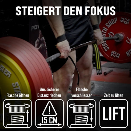 Strength Shop smaržojošie sāļi, kas izgatavoti no īpaši stipra amonjaka, 1 x 50 ml, smaržojošs sāls ārkārtējai koncentrēšanās spējai un modrībai, ideāli piemēroti kā amonjaka smaržojoša ampula sporta zālei, spēka treniņiem, pauerliftingam u.c.