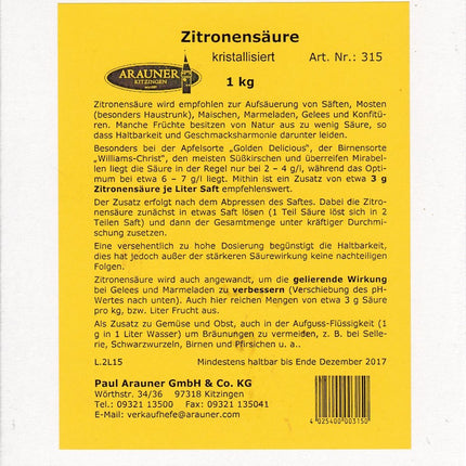 Kristalizēta citronskābe 1 kilograms