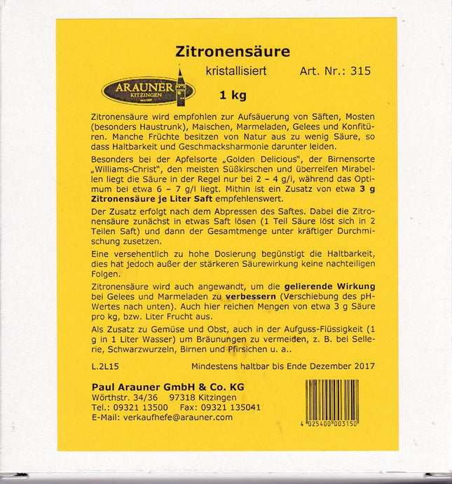 Kristalizēta citronskābe 1 kilograms