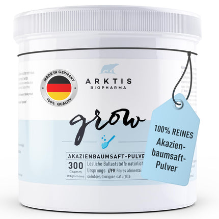 Arktis BioPharma Acacia Fiber Grow 300g aptiekas kvalitātē - Augstas devas, vegāns un laboratorijā pārbaudīts šķīstošo šķiedru pulveris - Šķiedrvielu uztura bagātinātājs zarnu floras atbalstam
