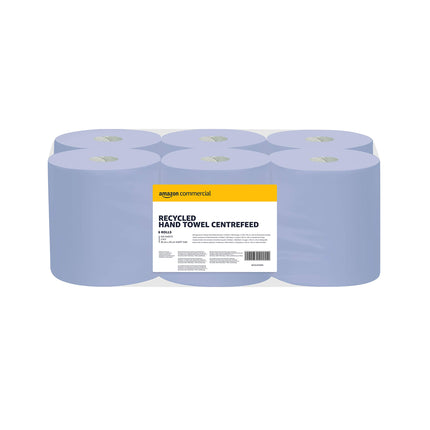 AmazonCommercial papīra salvetes, divslāņu, centra padeves rullis, pārstrādātas, 6 ruļļi (1 iepakojums), 450 loksnes rullī, loksnes izmērs: 30 x 20 cm