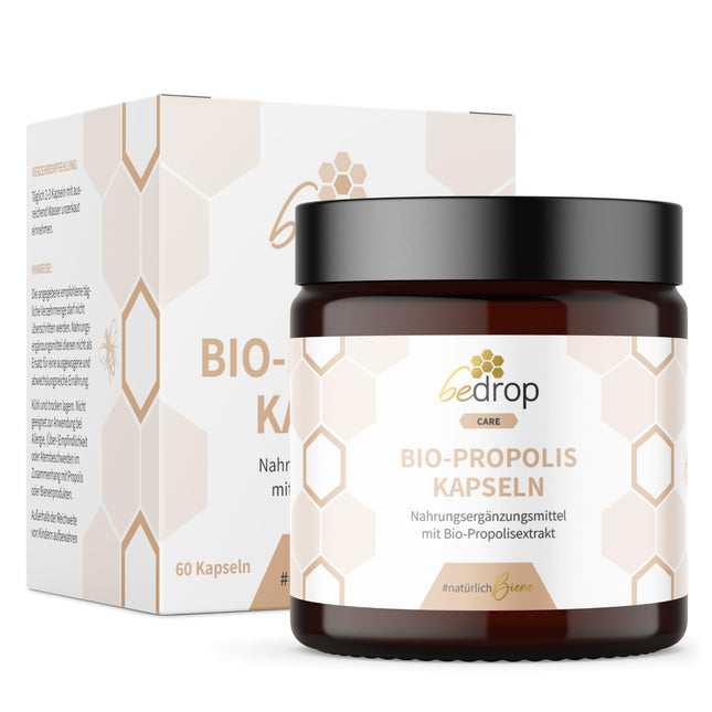Bedrop organiskās propolisa kapsulas 800 mg vienā kapsulā, augsta deva - 60 propolisa ekstrakta kapsulas no bioloģiskās biškopības - Bagāta ar polifenoliem un flavonoīdiem - Ilgtspējīgā stikla iepakojumā