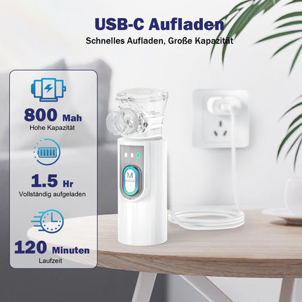 AU YAT inhalators, uzlādējams USB C inhalators bērniem ar pārnēsājamu dizainu, īpaši kluss inhalators, efektīvs smidzinātāja inhalators bērniem, atrodoties ceļā
