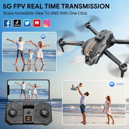 Mingfuxin drons ar kameru iesācējiem, FPV salokāms RC drons kvadrokopters bērniem un pieaugušajiem ar šķēršļu apiešanas funkciju, bezsuku motors, vienas pogas iedarbināšana/izslēgšana, 360° pagrieziens