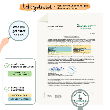 Enzīmu komplekss | Bromelaīns - Papaīns - Amilāze - Lipāze - Celulāze | Zarnās šķīstošās apvalkotās DRCaps® kapsulas | Dabīgie gremošanas enzīmi | Laboratorijā pārbaudīts | Bez piedevām | Vācu ražojums Vegavero®