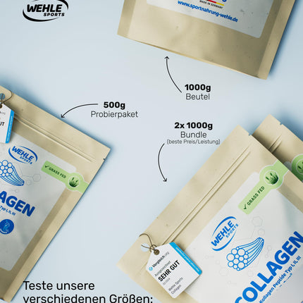 Kolagēna pulveris 1 KG - bioaktīvi kolagēna hidrolizāta peptīdi, proteīna pulveris, bezgaršīgs, Wehle Sports ražots Vācijā. Kolagēna 1., 2. un 3. tipa dzēriens masas palielināšanai 1000 g.