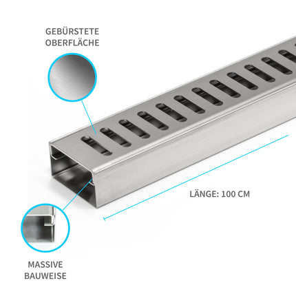 MaTaDa® drenāžas kanāls fasādes kanāls terases kanāls 1 metrs, izgatavots no īpaši plakana nerūsējošā tērauda