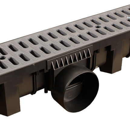ScarMaxx - 8 m drenāžas kanāls - grīdas kanāls - lietus ūdens noteka - A15 uzstādīšanas augstums 115 mm - pilns komplekts - stūra un šķērssavienojumam - klasiski pelēks rievotais režģis - 13x800x11,5 cm