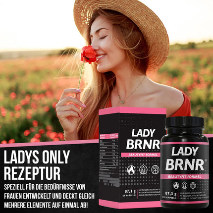 BRNR LADY BRNR - BeautyFit vielmaiņas formula ar B6 vitamīnu, saistaudiem ar varu, kolagēnu, augstu hialuronskābes devu, biotīnu, 120 kapsulas