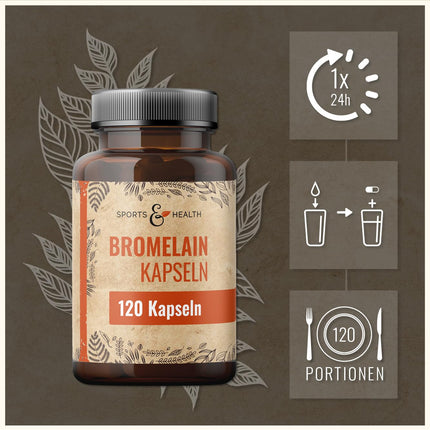 Bromelaīna kapsulas -3600 FIP – 550 mg kapsulā – 120 kapsulas – Enzīmi no ananāsiem – Augsta bromelaīna deva – Vegāns