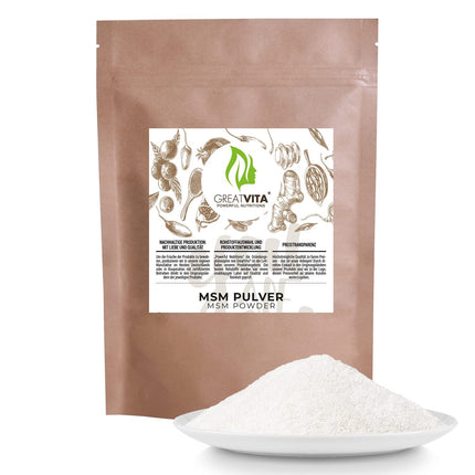 MSM pulveris 400g | 99,9% tīrība — augstākā kvalitāte | Metilsulfonilmetāns, organiskais sērs bez piedevām | GreatVita