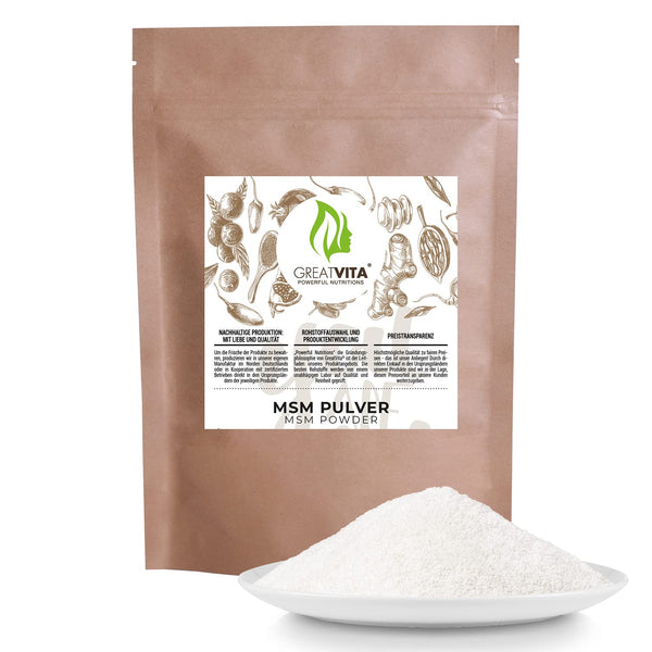 MSM pulveris 3x 1000g | 99,9% tīrība - metilsulfonilmetāns, organiskais sērs bez piedevām | Bez ĢMO, bez mākslīgām garšvielām un glutēna | ideāli piemērots aukstiem ēdieniem un dzērieniem