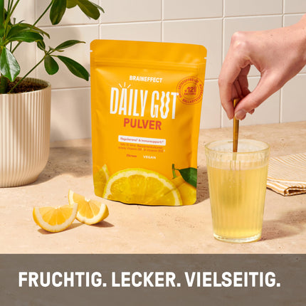 BRAINEFFECT DAILY GUT - Gardīgs baktēriju celmu dzēriena pulveris ar šķiedrvielām un B6 + B12 vitamīniem