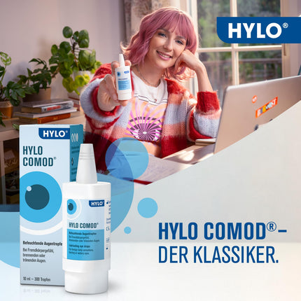 HYLO COMOD acu pilieni sausām acīm ar hialuronskābi, dubultiepakojumā 2x10 ml