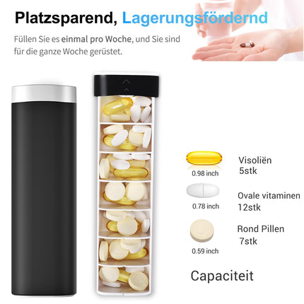 7 dienu tablešu kastīte, Betife BPA nesaturoša ikdienas tablešu kastīte, nedēļas ceļojumu zāļu kastīte, vitamīnu, medikamentu, tablešu kastīte, tablešu organizators lietošanai ceļā (melns)