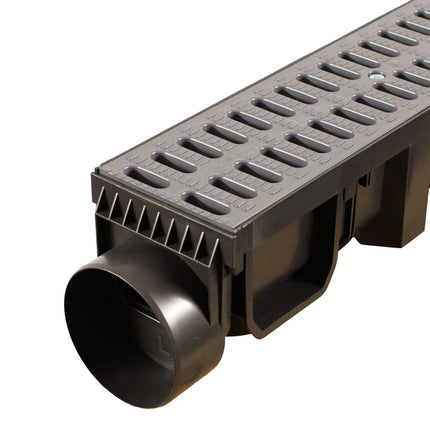ScarMaxx - 8 m drenāžas kanāls - grīdas kanāls - lietus ūdens noteka - A15 uzstādīšanas augstums 115 mm - pilns komplekts - stūra un šķērssavienojumam - klasiski pelēks rievotais režģis - 13x800x11,5 cm