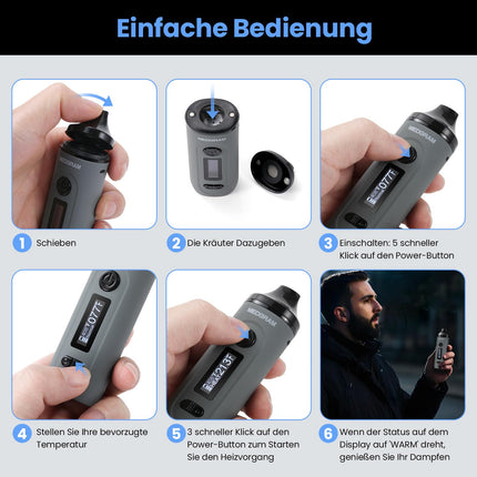 MEDGRAM augu izcelsmes vaporizators, augstākās kvalitātes pārnēsājams augu izcelsmes vaporizators, ātra uzsilšana, temperatūras kontroles tvaika vaporizators, 20 s uzsildīšanas laiks
