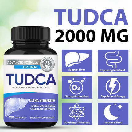 TUDCA kapsulas, īpaši spēcīgs TUDCA uztura bagātinātājs 2000 mg, aknu, gremošanas, šūnu atbalstam