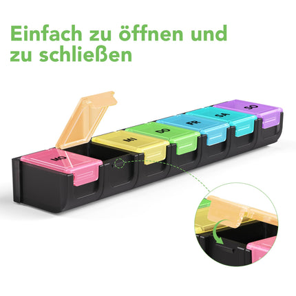 Opret tablešu kastīte 7 dienu vācu valodā - tablešu kastīte varavīksnes tablešu kastīte, tablešu kastīte, tablešu organizators nedēļas kastīte zāļu kastīte