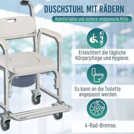 OrtoPrime tualetes krēsls ar riteņiem – 3 vienā – tualetes krēsls senioriem – saliekams tualetes krēsls – dušas tualetes krēsls – tualetes krēsls ar regulējamu augstumu – pārvietojams tualetes krēsls