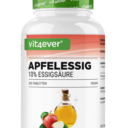 Ābolu sidra etiķis - 365 tabletes - augsta deva ar 1000 mg dienā - ar 10% ābolu etiķskābes - 6 mēnešu krājumi - bez nevēlamām piedevām - vegāns