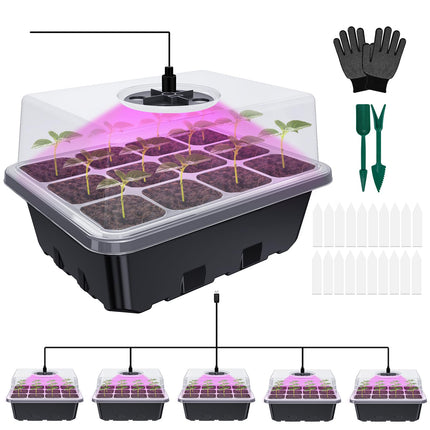 5 sēklu paplātes ar augšanas gaismu, sēklu sākuma paplātes, iekštelpu siltumnīcas audzēšanas kaste sēklu un stādu dīgšanai