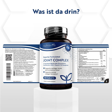 Glikozamīna un hondroitīna augsta deva ar C vitamīnu + D vitamīnu + mangānu + MSM kapsulas augsta deva - 180 locītavu kapsulas 6 mēnešu piegādei - uztura bagātinātājs vīriešiem un sievietēm - Nutravita