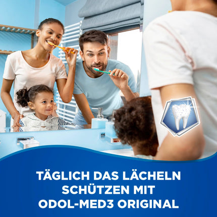 Odol-med 3 zobu pasta, oriģināla, ar 3 vienā aizsardzību stipriem zobiem, veselīgām smaganām** un svaigai elpai, 125 ml zobu pasta