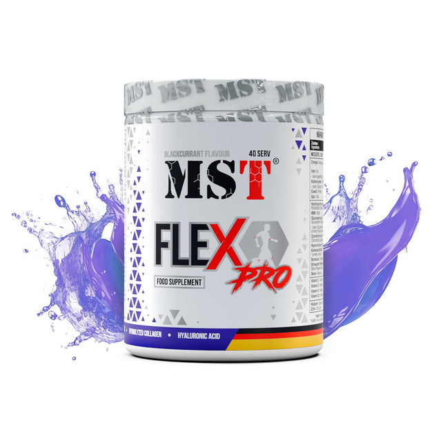 MST® Nutrition Flex Pro pulveris – kolagēns, MSM, glikozamīns, hondroitīns un hialuronskābe – augstas kvalitātes formula – ražots Vācijā (420 g, upeņu)