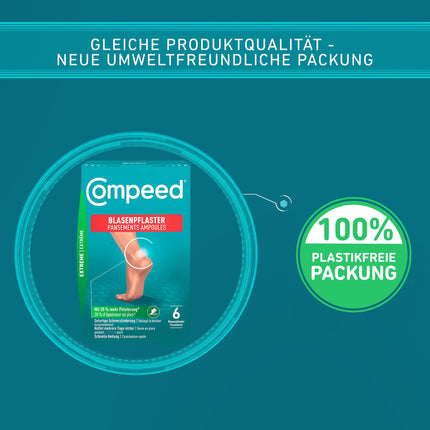 Compeed Blister Plasters Extreme – hidrokoloīdie plāksteri īpaši spēcīgai aizsardzībai pret tulznām uz papēžiem, 6 gabali (1 iepakojums)