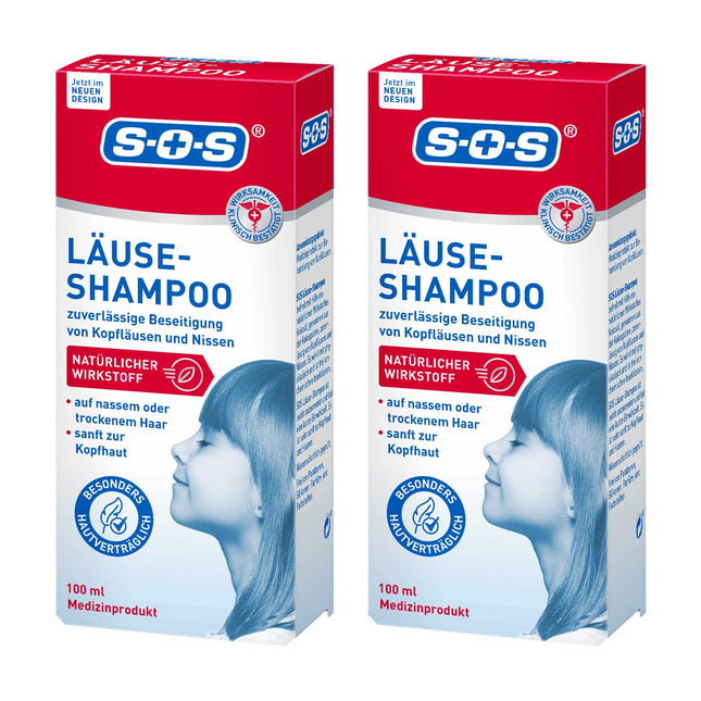 SOS utu šampūns | Gnīdu + galvas utu izraidīšana | ar dabīgām aktīvām sastāvdaļām bērniem no 3 gadu vecuma un pieaugušajiem | Līdzeklis pret utīm matiem | 2x100ml