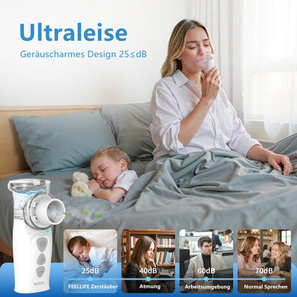FEELLIFE inhalators bērniem, inhalators pieaugušajiem, inhalators bērniem, uzlādējams, kluss rokas inhalators Air Pro VIII ar AIMESH tehnoloģiju bērniem, pieaugušajiem, mazuļiem
