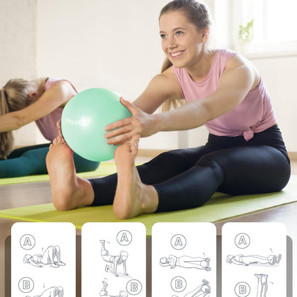 PhysKcal 65 cm gaiši tirkīza biezas vingrošanas bumbas un 23 cm Pilates bumbas komplekts, vingrošanas bumba ar pretplīsumu, neslīdoša sēdekļa bumba, līdzsvara bumba, jogas bumba mājām, sporta zālei un birojam
