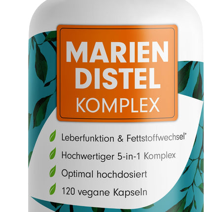Piena dadža kapsulas ar augstu devu 120x - 5 reizes lielāks komplekss ar piena dadzi, artišoku, pieneni, desmodiju un holīnu - Aknu darbība un tauku vielmaiņa - 200 mg silimarīna dienā - 4 mēnešu krājums
