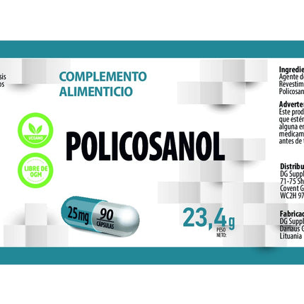 Policosanol 25mg 90 vegāniskas kapsulas, laboratoriski pārbaudītas, bez ĢMO, bez pildvielām vai piedevām