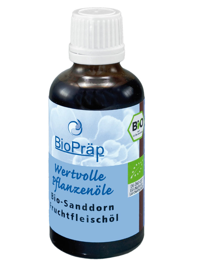 BioPräp BIOLOĢISKĀ smiltsērkšķu eļļa no mīkstuma | 50 ml | vegāns un bioloģisks | auksti spiests | ražots Vācijā | sertificēta ražošana