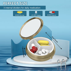 Tablešu kastīte Tablešu kastīte ar spoguli Retro maza tablešu kastīte makam vai kabatai Bronzas krāsas tablešu kastīte vitamīniem, zivju eļļai, uztura bagātinātājiem, tabletēm, kas satur ceļojumu dāvanas (2 gab.)