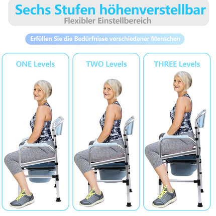 Gimisgu tualetes dušas krēsls, mobilais tualetes krēsls senioriem, augstumā regulējams tualetes krēsls ar roku balstu, atzveltni un tualetes spaini, daudzfunkcionāls krēsls, pretslīdes, guļamistabai un vannas istabai