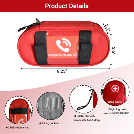 klyrith EpiPen medicīniskā soma, izolēta neatliekamās palīdzības medikamentu soma, pārnēsājama pārnēsāšanas soma 2 EpiPen inhalatoriem, astmas inhalators, antihistamīns, Auvi-Q un citas alerģijas zāles, sarkana