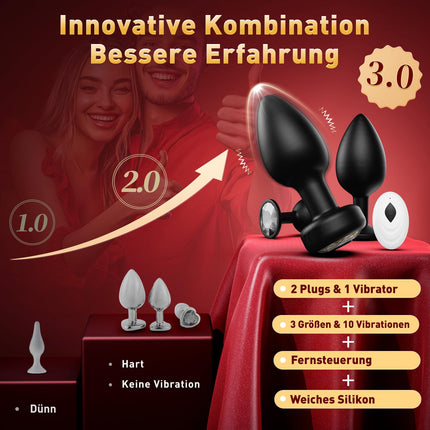 Tagnaff Analplugs 3-Set, Analplug# für Frauen Männer mit Vibration 10 Modi, Silikon Anal Plugs Butt Plug für den Mann Analvibratoren für Frau Buttplug Anfänger/Profis Anal Toys Sexspielzeug Butplug
