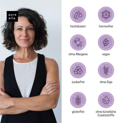 Pure Ella MENOPAUSE - Svarīgi vielu komplekss sievietēm ar menopauzes simptomiem - Satur naktssveces eļļu, jamsa sakni un vijolīšu ogu - Dabīgs, bez hormoniem, vegāns - 60 menopauzes kapsulas