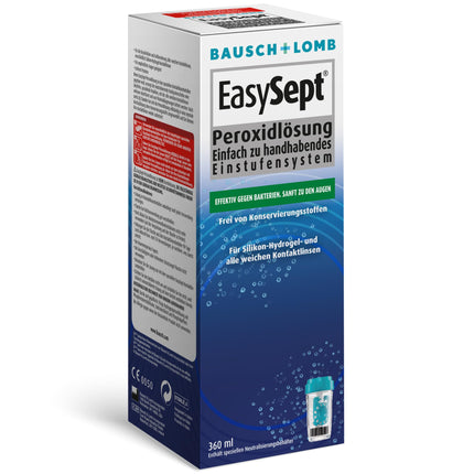 Bausch + Lomb EasySept peroksīda šķīdums mīksto kontaktlēcu tīrīšanai, bez konservantiem, ar trauku, 1 x 360 ml